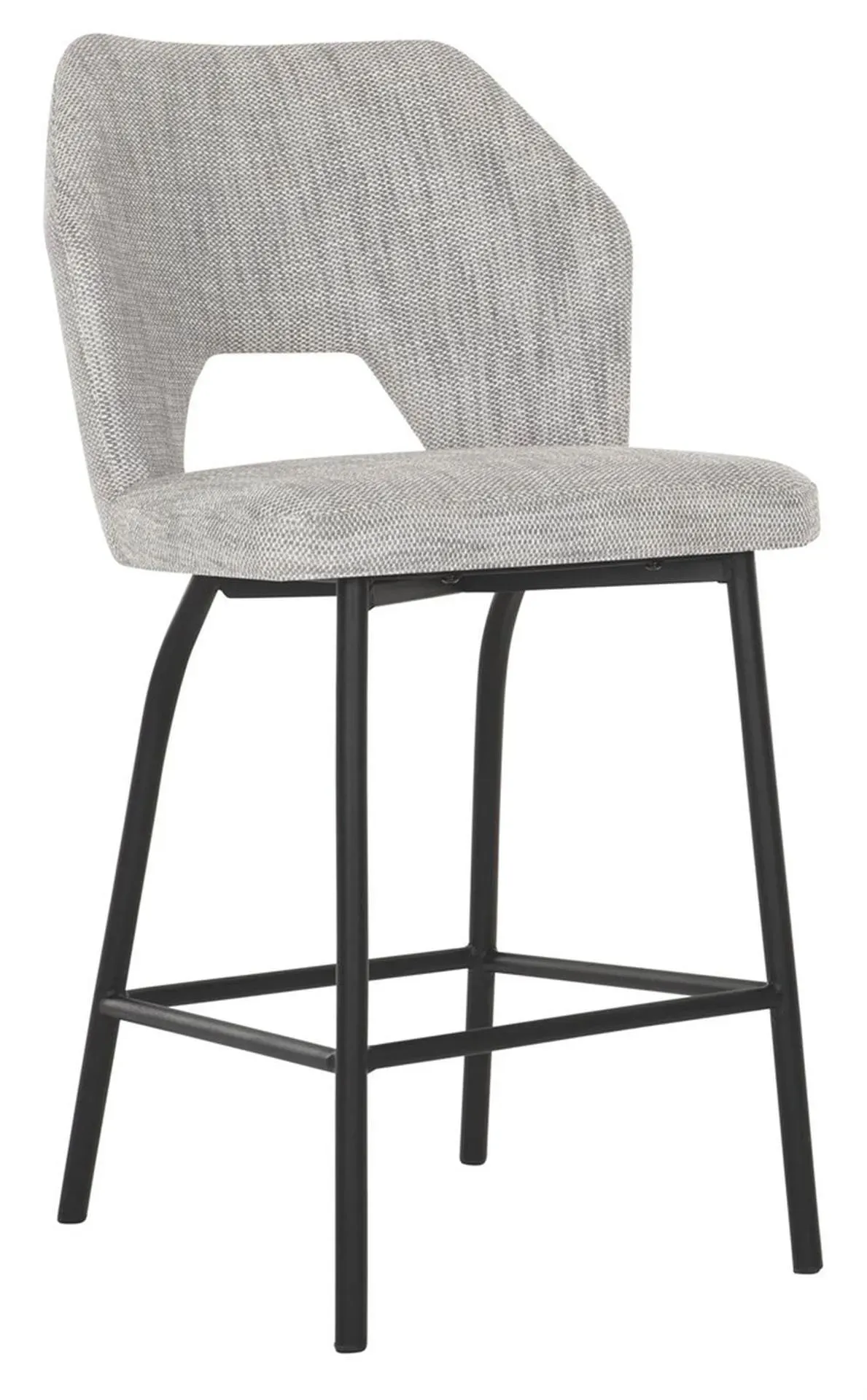 Barstuhl Bloom aus Stoff, modern gepolstert, hellgrau mit schwarzem Metallgestell, komfortabel für Dein Zuhause