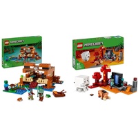 LEGO Minecraft Das Froschhaus, Spielzeug-Haus mit Figuren inkl. Zombie & Minecraft Hinterhalt am Netherportal, Gaming-Spielzeug im Nether