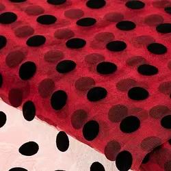 Feintüll "Tupfen", rot/schwarz