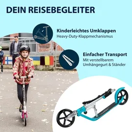 Hudora BigWheel® 205 - Stabiler Aluminium-Roller & & zusammenklappbarer Cityroller - - bis zu 100kg - Tretroller mit Ständer