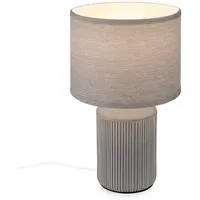 Briloner - Tischlampe Stoffschirm, Kabelschalter, Keramikfuß, Grau Ø22 x