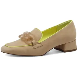 Pumps TAMARIS, Damen, Gr. 41, beige (sandfarben), Ziegenleder, mehrfarbig, modisch, Schuhe, Blockabsatz, Abendschuh, Festtagsschuh mit Zierkette