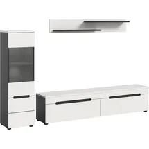 Home Affaire Wohnwand HOME AFFAIRE "REHAT, TOPSELLER, 3-teilig, inkl. Beleuchtung, stehend oder hängend", basalt grau, weiß, B:221cm H:141cm T:33cm, Holzwerkstoff, Kastenmöbel-Sets, Wohnwand, Kombination, Anbauwand, Set, Wohn-Set, Wohnzimmer-Set, Schrankwand