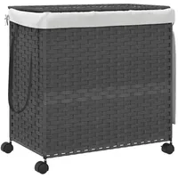 vidaXL Wäschekorb mit Rollen Grau 60x35x60,5 cm Rattan