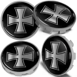 Biomar Labs 68mm Nabendeckel Set 4 Stück – Kompatibel mit BMW 36136783536 Felgendeckel für Alufelgen mit zahlreichen einzigartigen, hochwertigen Designs Malteserkreuz in Silber-Schwarz CBS 4