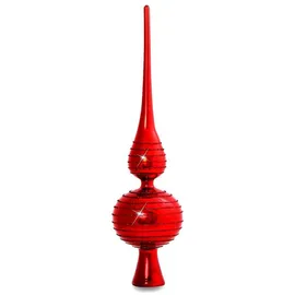 SIKORA Christbaumspitze aus Glas mit Glitterdekor - rot / H:29cm