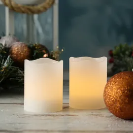 MARELIDA LED Kerzenset Mini Echtwachs flackernd mit Batterien H: 6cm D: 5cm 2St