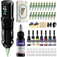 Solong Profi Tattoo Kit, Rotary Wireless Tattoo Machine Pen, 7 Strokes, Einstellbarer Hub, 1800mAh Akku, LCD Digital, 20 Nadeln & 8 Hochwertige Tinten für Anfänger & Profi Künstler SL-TKE201BEU-1