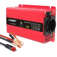 LVYUAN Wechselrichter 1500W DC 12V auf AC 230V Spannungswandler 1 EU-Buchse 2 USB-Anschluss Power Inverter mit Krokodilklemmen rot