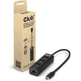 Club 3D USB Typ-C 3.2 Gen1 auf 3 Port USB Typ-A Hub mit Gigabit Ethernet