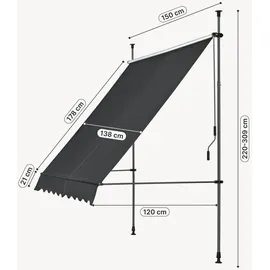 pro.tec Klemmmarkise Stem 150 cm schwarz
