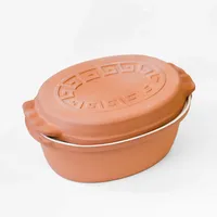 TerraStone Ovaler Bräter Hoch 33x23x16cm mit Weißer Innenglasur aus Terrakotta