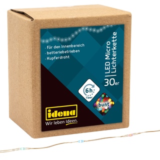 IDENA Lichterkette 30 LED Micro Lichterkette bunt,6h-Timer, (0.09 m