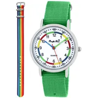 Pacific Time Lernuhr Mädchen Jungen Kinder Armbanduhr 2 Armband grün + Regenbogen analog Quarz 11068