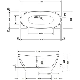Duravit DuraVato freistehende Badewanne 70 x 170 cm (700570000000000)