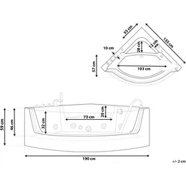 Beliani Whirlpool-Badewanne, schwarz Kunststoff, Dreieckig, 135x59x190 cm Badezimmer,,Badewannen