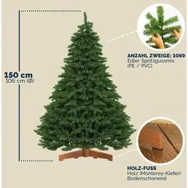 CASARIA Casaria® Weihnachtsbaum künstlich L 150 cm FSC®-zertifiziert naturgetreu dichte Spitzen stabiler Holzständer einfacher Aufbau Tannenbaum - Grün