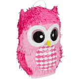 Relaxdays Pinata Eule, niedliche Tierpinata zum selbst Befüllen, Geburtstag, zum Aufhängen, Schlagpinata f. Kinder, pink, 1 Stück