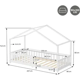ML-Design Hausbett 90 x 200 cm Kiefer massiv weiß