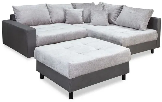 BOOOM Ecksofa mit Hocker Antonia Stoff Silbergrau