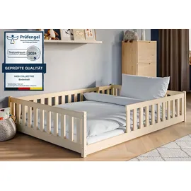 Kids Collective Kinderbett Bodenbett 140 x 200 cm Kiefer massiv natur beige