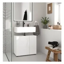 inn.furn Waschbeckenunterschrank weiß Hochglanz 60 x 56 cm Larik in Badezimmer Unterschrank