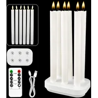 Hengrongshen LED Kerzen mit Timerfunktion, Ladebasis & Fernbedienung, 4/6 Stück Real Stabkerzen für Weihnachten & Hochzeitsdekoration (6PCS)