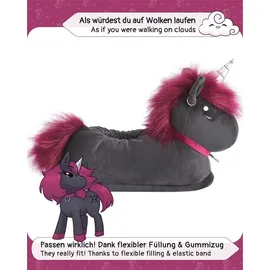 corimori Süße Plüsch Hausschuhe (10+ Designs) Einhorn „Ruby“ Slipper Einheitsgr. 25-33,5 Uni Pantoffeln Schwarz Pink