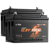 LiTime 12V 100Ah LiFePO4 Batterie H168 DIN H5 mit Bluetooth Solarakkus 100000 mAh (12 V), Versorgungsbatterie für Wohnmobil Mini Camper, 240*176*168 mm schwarz