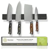 QUINTESSIO - Magnetleiste Messer Edelstahl - Magnet Messerhalter selbstklebend oder zum Bohren - Messerhalter magnetisch 40 cm - Messer Magnetleiste Küche - Messerleiste magnetisch - Schwarz