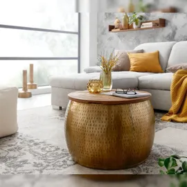 KADIMA DESIGN Couchtisch Mango Massivholz Metall 60x60x40 cm Rund mit Stauraum | Gr.: onesize