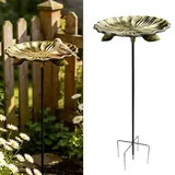 WARMWOO Vogeltränke Vogelbad: Vogeltränke Garten, Gartenstecker Metall Blume, Vintage Blumenform Vogeltränk e,Winterfest Frostsicher mit Stabiler 5-Zinken-Basis für Futter Schale Wasserstelle Stehend