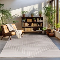 Carpettex Kurzflor Teppich Wohnzimmer Beige Teppich Skandinavisch Stil Großer Teppich 3D Effekt 240 x 340 cm - Waschbarer Teppich Schlafzimmer Küchenteppich Geometrisches Muster Weich und Flauschig