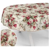 ANRO Tischdecke mit Blumen Botanik aus Stoff Tischwäsche mit Beschichtung Tischtuch (Einzelstück 1-tlg), auch als Gartentischdecke - mit Schutzschicht beige Oval | 140 cm x 220 cm x 0.3 mm