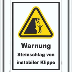 HB-Druck Schild Warnung Steinschlag instabile Klippe A4 (210x297mm)