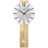 MPM Quality Design Holz Pendeluhr Wanduhr, Weiß/Silber, 300 x 720 mm, Elegante Uhr modern, Quarz-Uhrwerk Sweep, originelle Wanduhr mit Pendel, Deko Wohnzimmer, Schlafzimmer, Küche, Büro