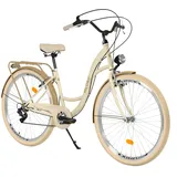 Balticuz OU Komfort Fahrrad mit Rückenträger, Hollandrad, Damenfahrrad, Citybike, Retro, Vintage, 26 Zoll, Creme-Braun, 7-Gang