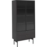 Selsey Vitrine mit 3 Regalböden, Holzoptik Esche Portland Schwarz, 85 cm -