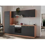 Respekta Küchenzeile Gerda 270 cm E-Geräte Edelstahlkochfeld grau/buche nachbildung