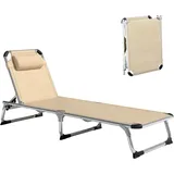 Outsunny Sonnenliege Faltbar Gartenliege Mit Kopfkissen Ergonomisch Relaxliege Mit 4-stufig Verstellbaren Rückenlehne Alu Bis 120 Kg Belastbar Für Garten, Terrasse, Pool, , Strand,beige