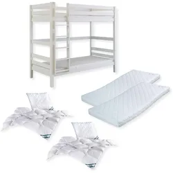 Komplettset Jona – Etagenbett mit Matratzen, Decken und Kissen, weiß lackiert