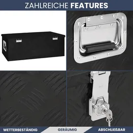 deluke DELUKE® Aluminiumbox mit Deckel Abschließbar Alubox Deichselbox Alu Anhängerbox Werkzeugkiste Transportbox Metallkiste, 100x55x37cm Schwarz
