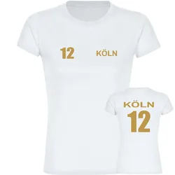 multifanshop Damen T-Shirt - Köln - Trikot Nummer 12 gold - Druck gold metallic - Frauen