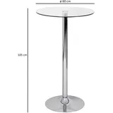 FineBuy Bartisch 60 x 60 x 105 cm Silber/Transparent