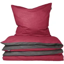 SCHIESSER Doubleface Feinbiber rot/anthrazit 155 x 220 cm + 80 x 80 cm