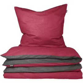 SCHIESSER Doubleface Feinbiber rot/anthrazit 155 x 220 cm + 80 x 80 cm