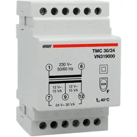 Vemer VN319000 TMC 30/24 - Transformator für Hutschienen mit Primärspannung 230V, Trafo mit Sekundärspannung 12-24V und Leistung 30VA, Weiß