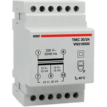 Vemer VN319000 TMC 30/24 - Transformator für Hutschienen mit Primärspannung 230V, Trafo mit Sekundärspannung 12-24V und Leistung 30VA, Weiß