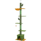 PawHut Kratzbaum Deckenhoch, Katzenbaum, 230-275 cm Katzenkratzbaum mit Katzenhöhle, Kratzstämmen, Spielball, Katzenmöbel mit Kippschutz, Grün   Aosom