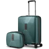 Redolz Essentials 14 Kofferset 2 tlg. Kabinentrolley mit Dehnfalte & Beautycase grün